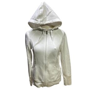 Tek Gear Womens White Zip Up Hoodie Sweatshirt L Sporty Activewear Drawstring